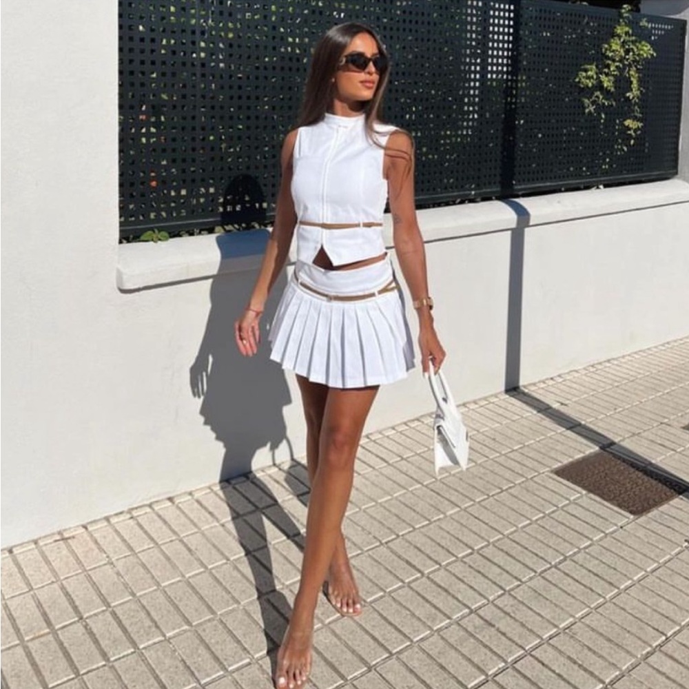 NWT Zara 2-Piece Belted Fitted Vest and Belted Box Pleat Skort